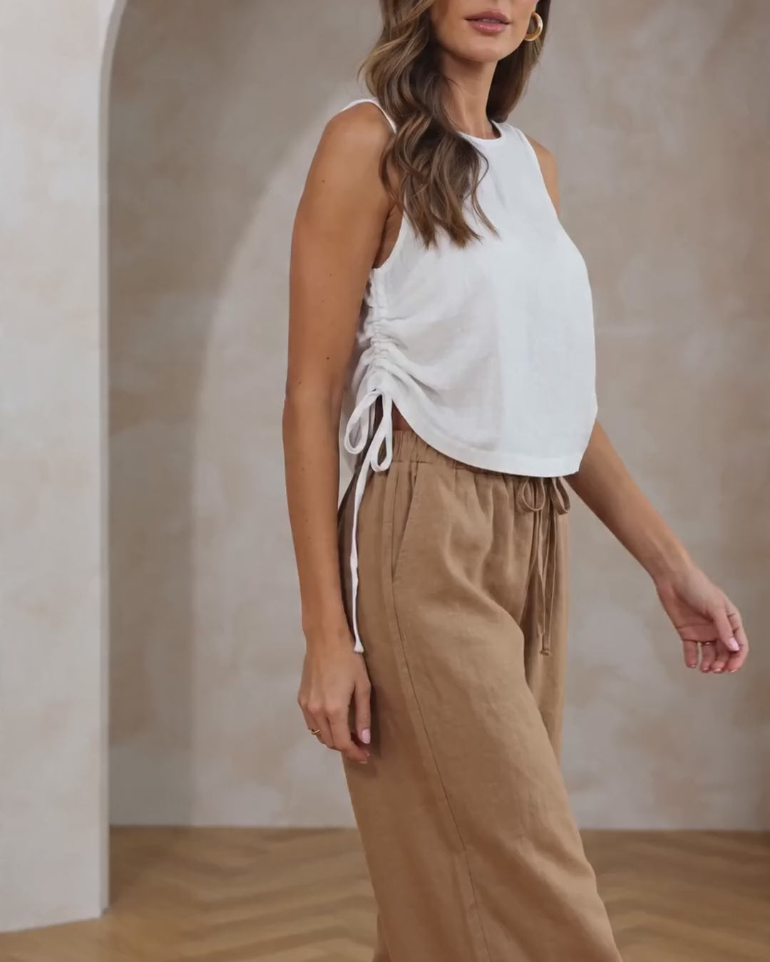 SORAVEA Liv white linen crop top with side ties product showcase