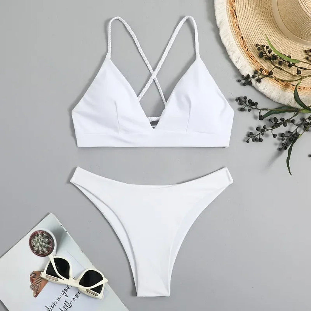 Arctic Pearl cross-back bikini vit framifrån