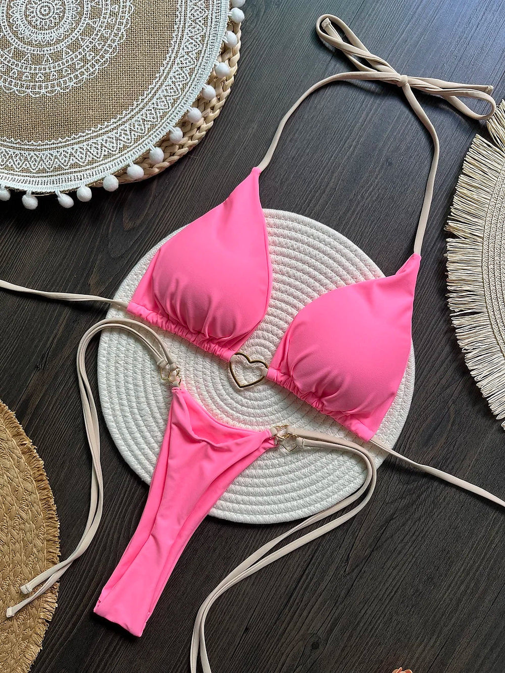SORAVEA Riviera Heart rosa bikini med justerbara band